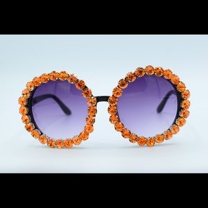 Orange round rhinestone sunglasses